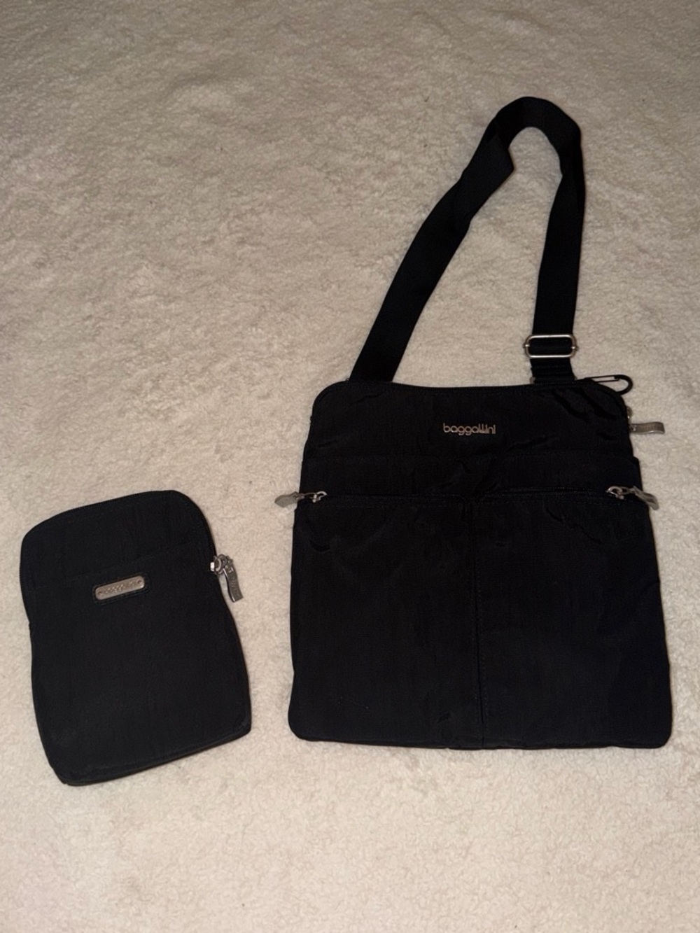 Baggallini Black Lightweight Crossbody with Matching Pouch